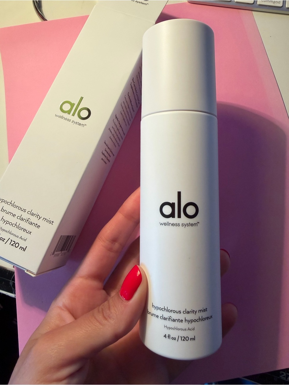 ALO Yoga White Skincare Mist with Pink Accent